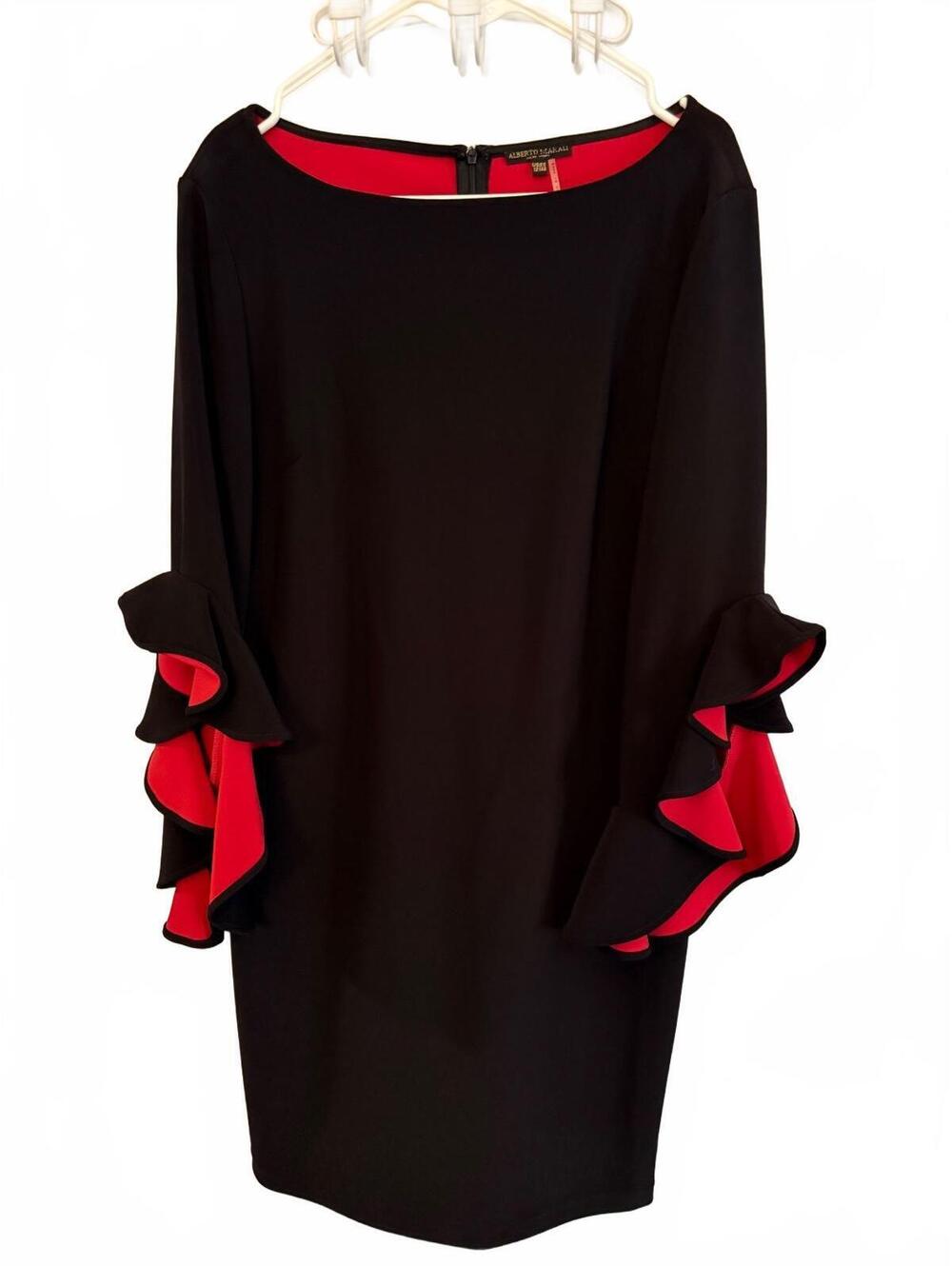 Alberto Makali Black and Red Ruffle Sleeve Dress Size 12